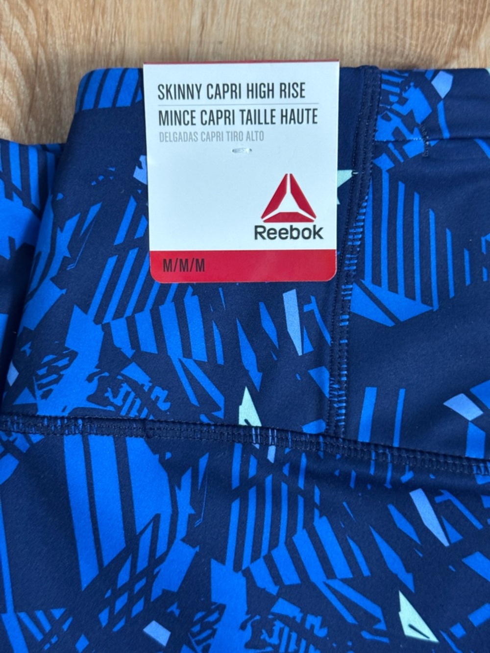 REEBOK Womens High Rise Skinny Capri Leggings Blue Geometric Patterned Med NWT - Picture 2 of 9